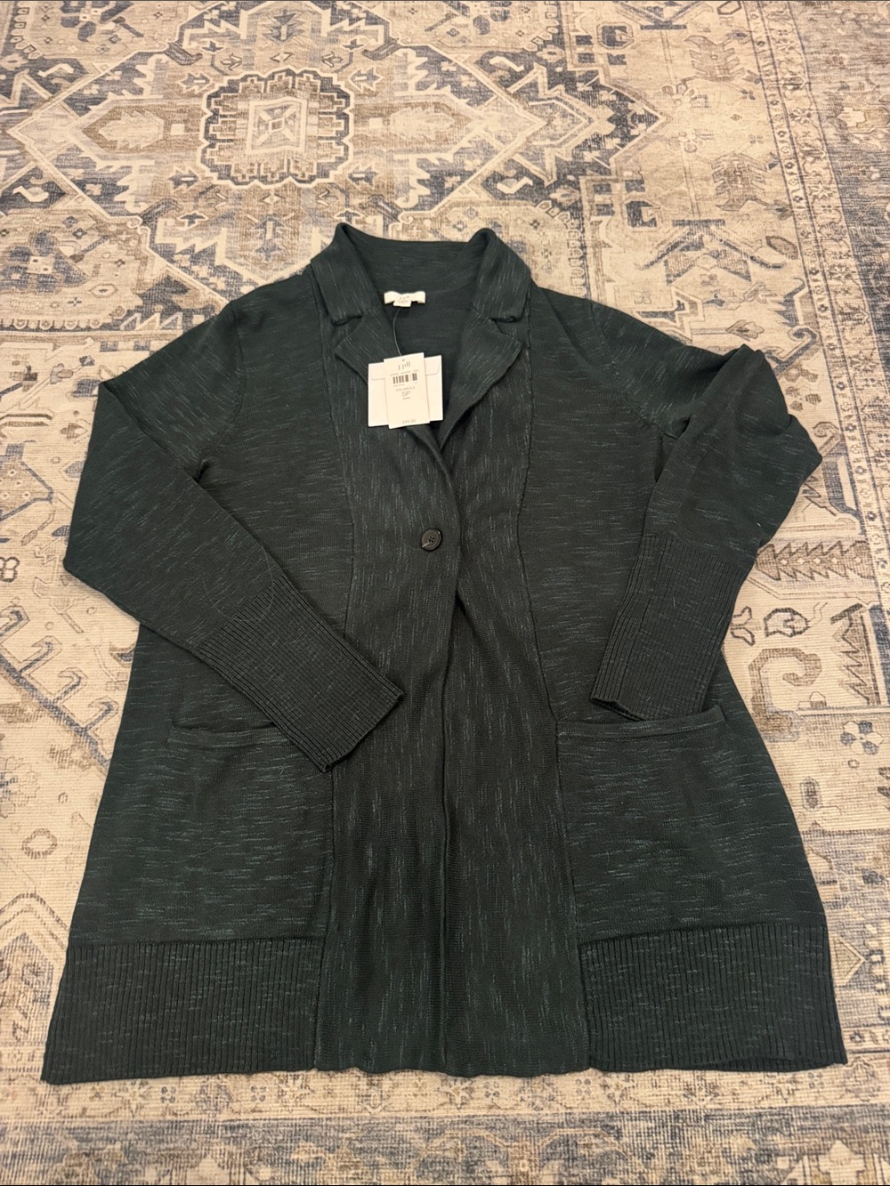J.Jill NWT Petite Small Deep Green Knit One Button Cardigan Jacket - Picture 1 of 3